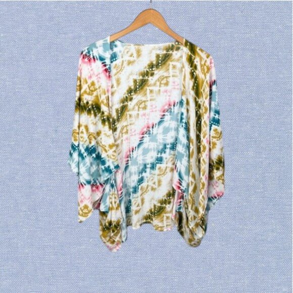 -`♡´- Free! Style Rack Tie Dye Multicolor Aztec Kimono Size S - Picture 1 of 10